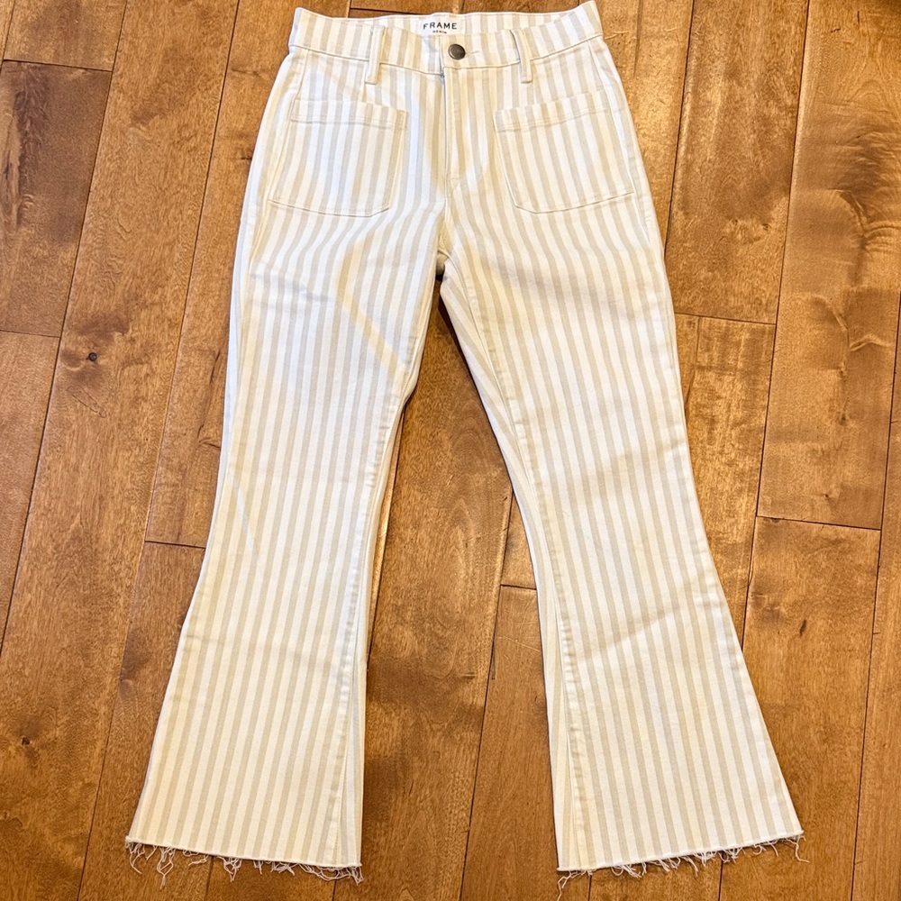 Frame Denim Cream Striped Ankle Jeans